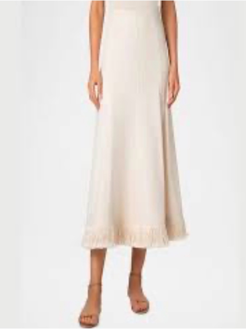 Akris punto Elegant Cream Midi Skirt with Fringe Hem